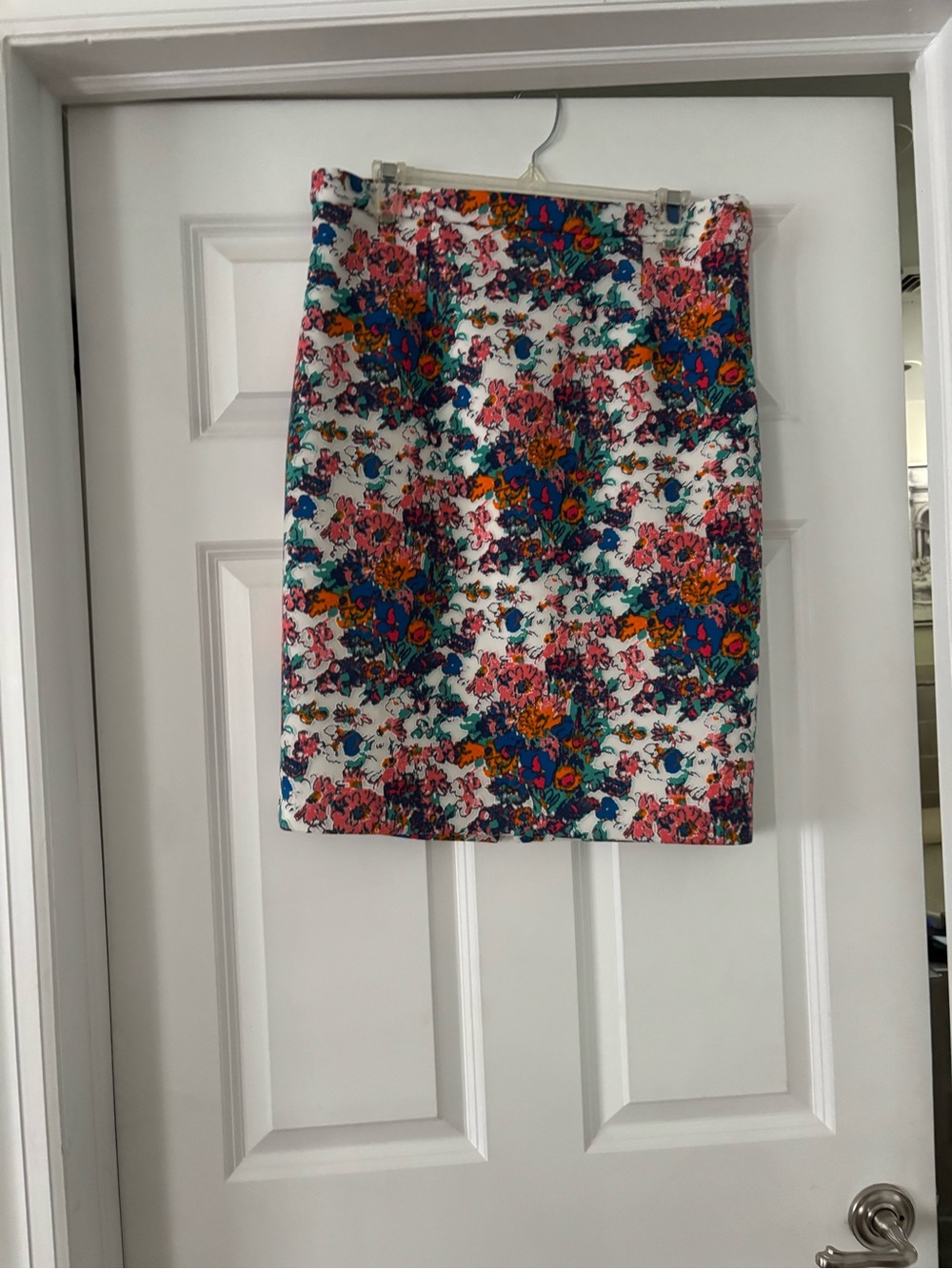 Tracy Reese White Floral Pencil Skirt with Pink, Blue & Orange Blooms